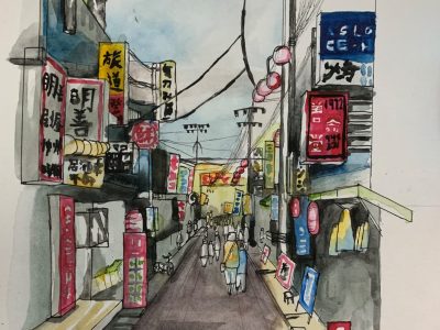 SQ2 - Water-colored streetscape